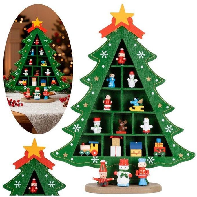 Springos Kerstfiguur - Kerstboom - Kerstversiering - Hout - 28 cm