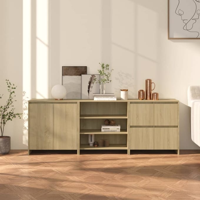 vidaXL - 3 - st - Dressoirs - bewerkt - hout - sonoma - eikenkleurig