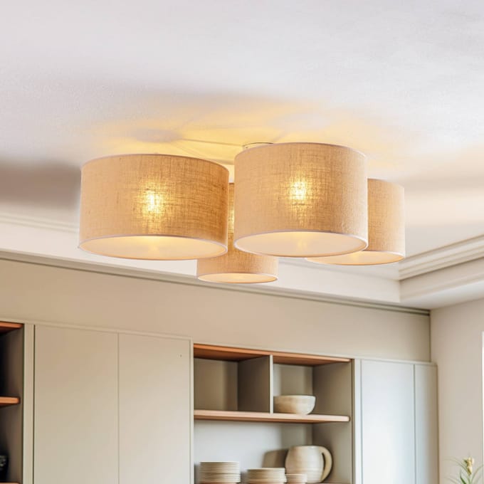 Euluna Lodge plafondlamp, 4-lamps, jute