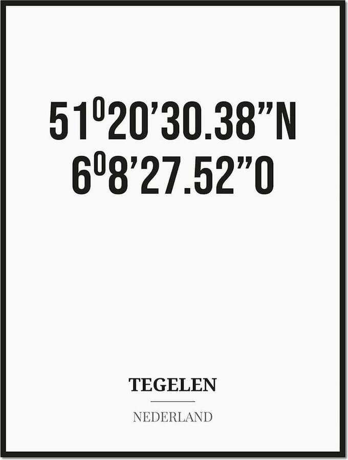 Poster/kaart TEGELEN met coördinaten