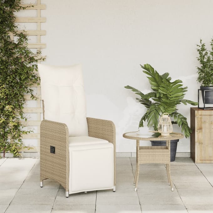 vidaXL - Tuinstoel - verstelbaar - met - kussens - poly - rattan - beige