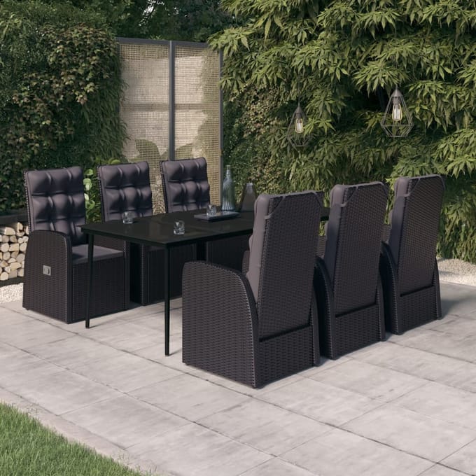 vidaXL - 7-delige - Tuinset - met - kussens - zwart