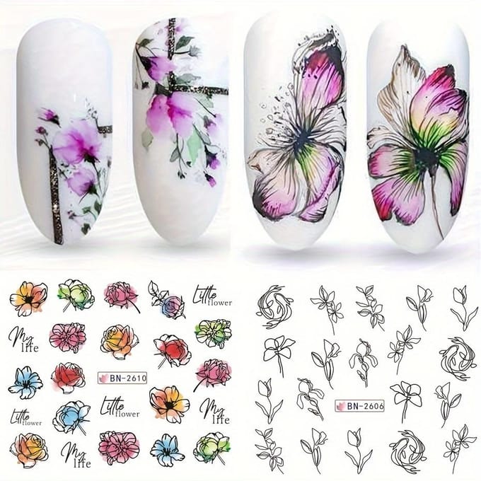 Nagelsticker Bloem Watertransfer Nagel Decal Wraps Nagelkunst Tips Manicure Decor BN2605-2616 white