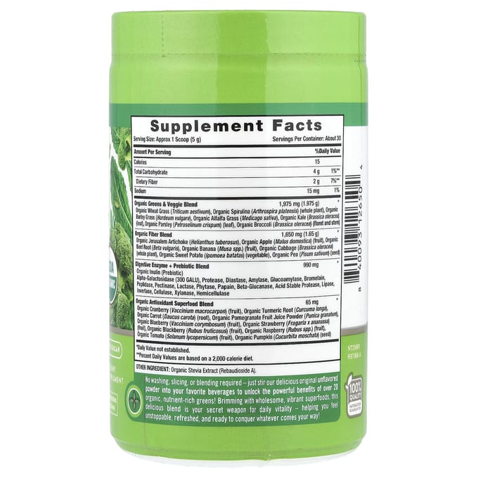 Nature's Truth, Biologische Greens+, Natuurlijk Ongezoet, 150g (5,29 oz)