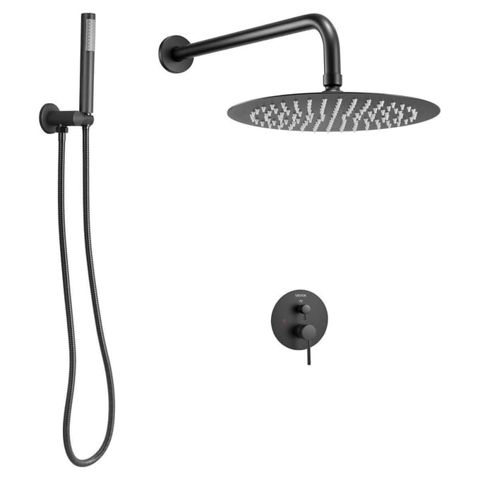 Ensemble Robinet de Douche 8  Tête de Douche Pluie Ronde et Douchette à Main Noir Mat