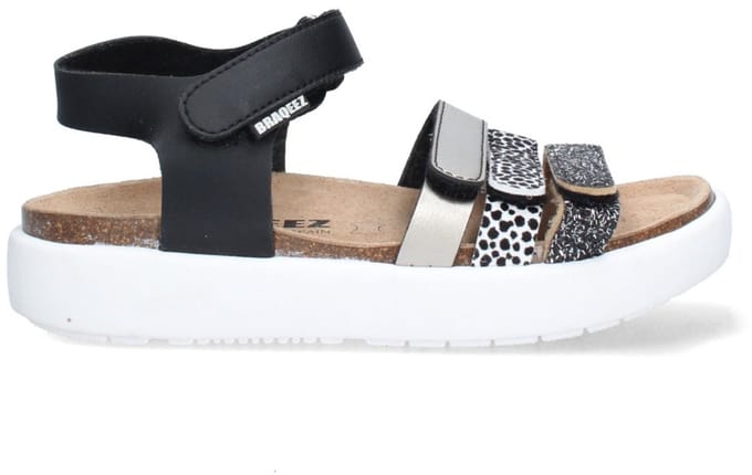 Braqeez 426420-789 Meisjes Platte Sandalen - Zwart - Leer - Klittenband