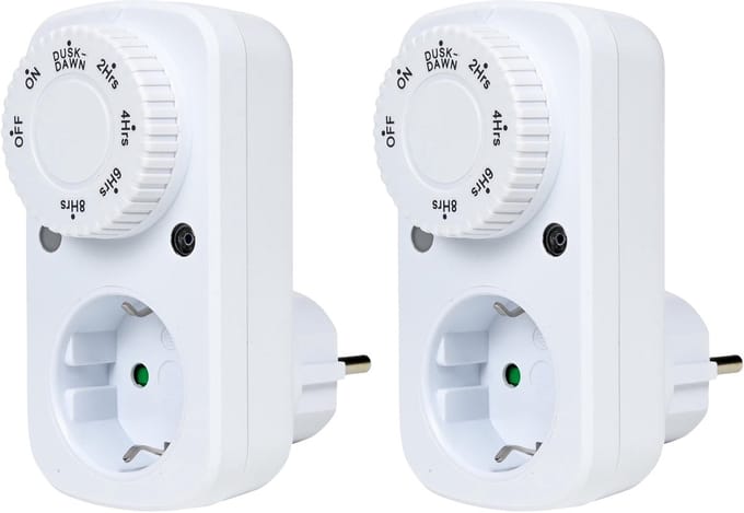 Benson Tijdschakelaar - 2x - met dag/nacht sensor - afteltimer 2-8 uur - 3600W