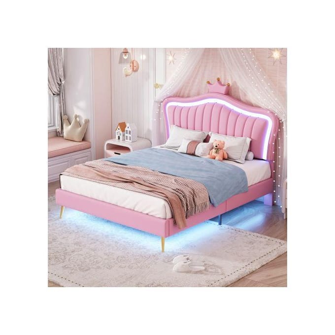 Tweepersoonsbed - MUVOE - Rosas Couronne - 140 x 200 cm - PU Leer - LED Verlichting wit