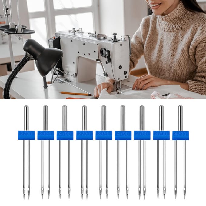18pcs Machine à Coudre Aiguille Double avec Boîte en Plastique Enfile-Aiguille Opération Simple Ensemble d'Aiguilles Doubles pour gray