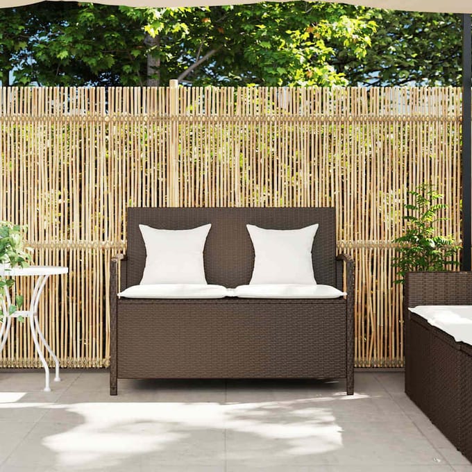 vidaXL - Tuinbank - met - kussen - poly - rattan - bruin