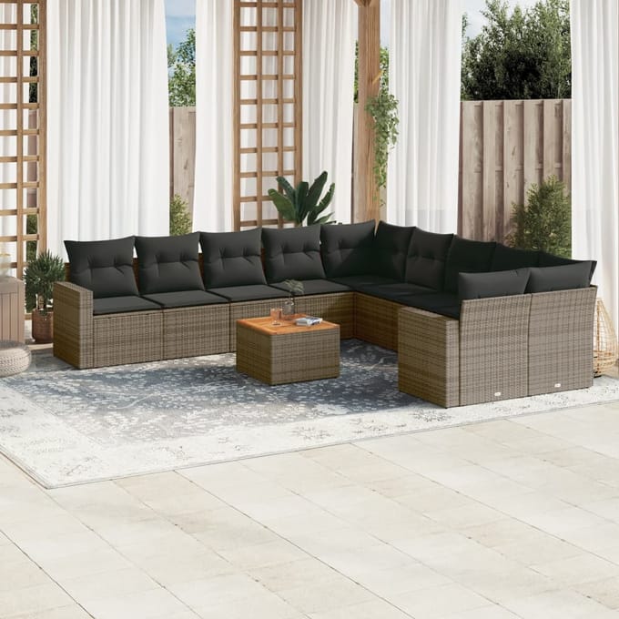 vidaXL - 11-delige - Loungeset - met - kussens - poly - rattan - grijs