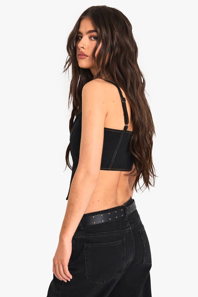 boohoo Dames Contrast Stitch Corset | Zwart | Maat: 40