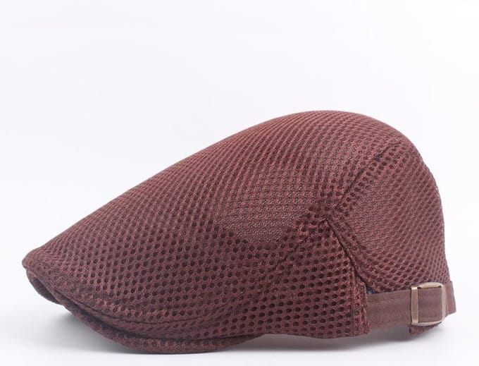 Bruine Flatcap met gaas stof - Golf/wandel pet - luchtig