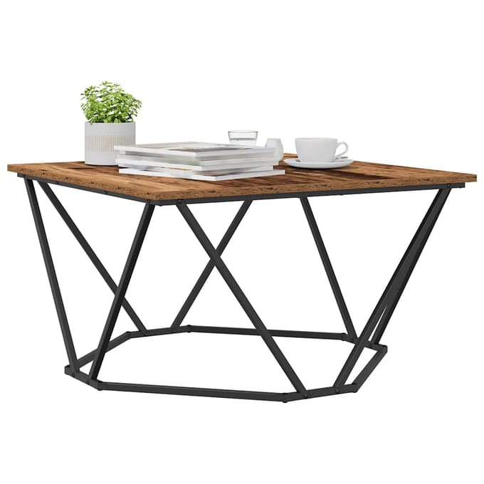 vidaXL - Salontafel - Oud - Hout - 80 - x - 80 - x - 45 - cm - Engineered - hout - en - staal