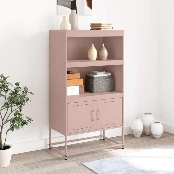 vidaXL - Hoge - kast - 68,5x38,5x123,5 - cm - staal - roze