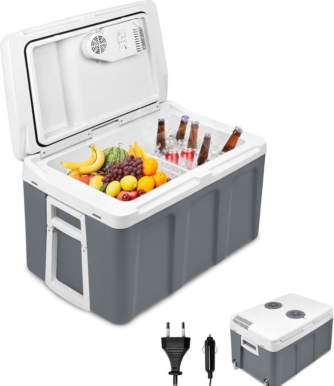 Elektrische Koelbox - Warmhoudbox - Onderweg Koelen - Dubbel Aansluitbaar - 48 Liter - Grijs