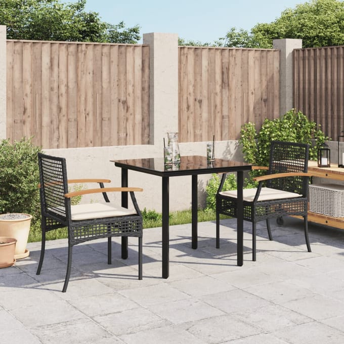 vidaXL - 3-delige - Tuinset - met - kussens - poly - rattan - zwart