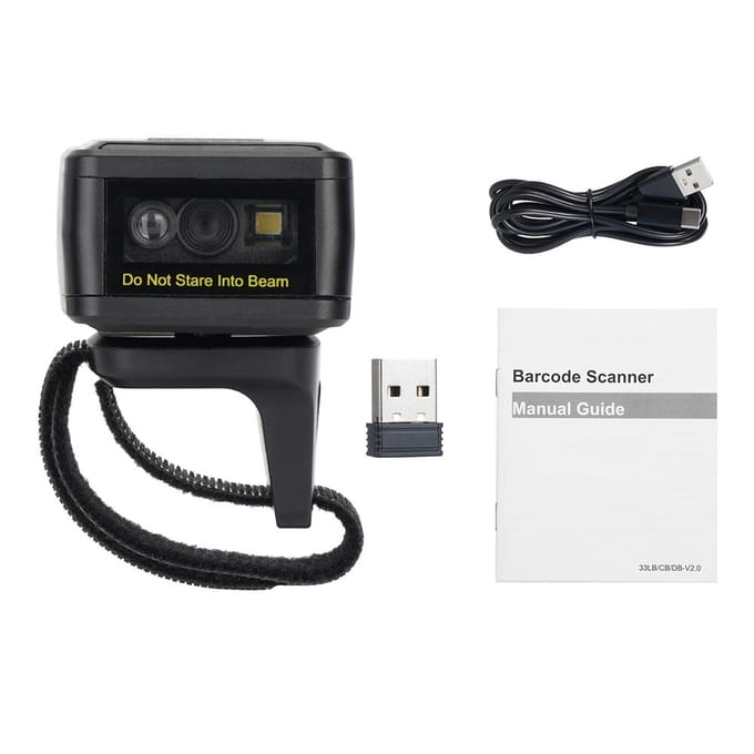 2D Barcode Scanner Draagbare Vinger Handheld Draagbare Ring 1D 2D Barcode Reader BT+2.4G Draadloos zwart
