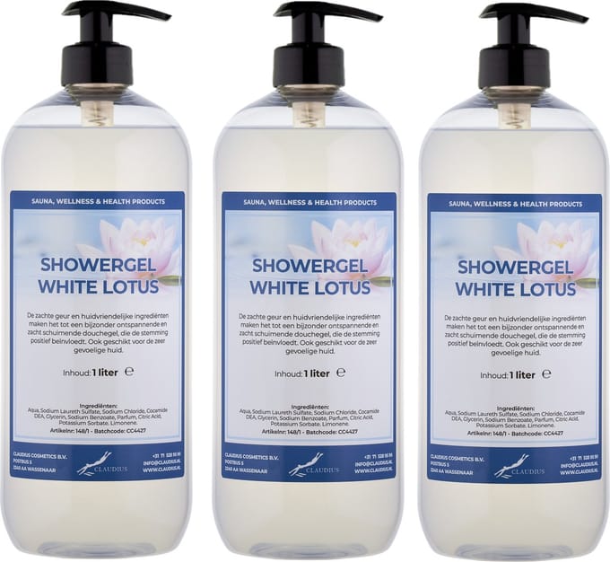 Douchegel White Lotus 1 liter - set van 3 stuks - met gratis pomp - showergel
