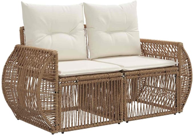 vidaXL - Tuin - Sofa - 2-Aantal - zitplaatsen - Beige - poly - rattan