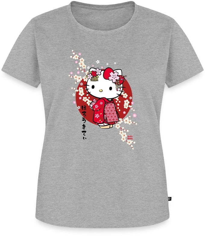 Hello Kitty In Een Rode Kimono En Kersenbloesems Premium T Shirt Dames