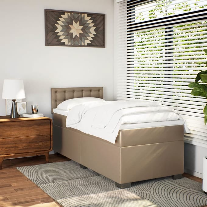 vidaXL - Boxspring - met - matras - kunstleer - cappuccinokleurig - 90x190 - cm