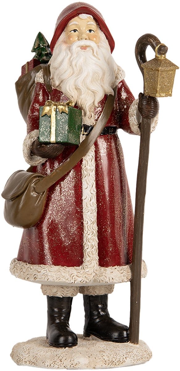 Clayre & Eef Kerstdecoratie Beeld Kerstman 26 cm Rood Kunststof