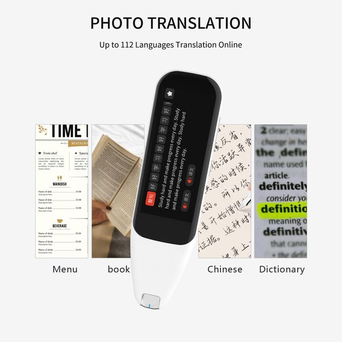 DOSMONO Woordenboek Vertaling Pen Scanner Tekst Scannen Lezen Vertaler Apparaat Meertalig wit