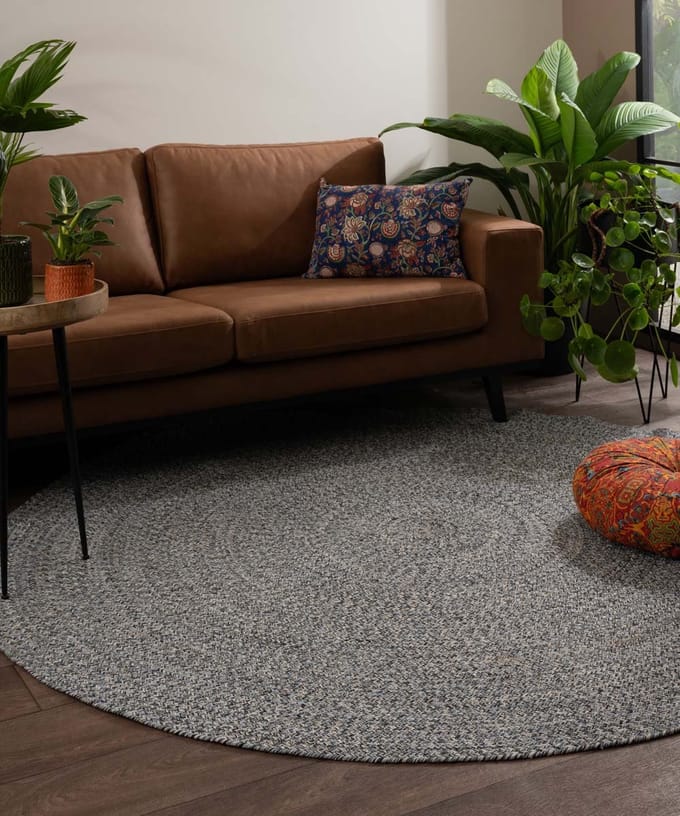 Rond vloerkleed katoen - Joy blauw 300