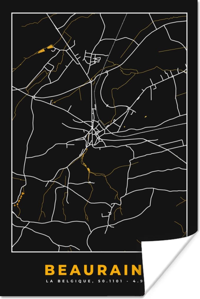 Poster Gold - Stadskaart - Beauraing - Plattegrond - Kaart - 60x90 cm