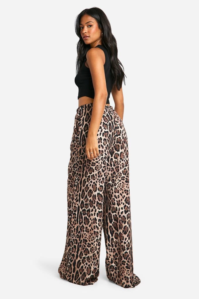 boohoo Dames Hoge Dierenprint Wijde Pantalon | Luipaardprint | Maat: 38