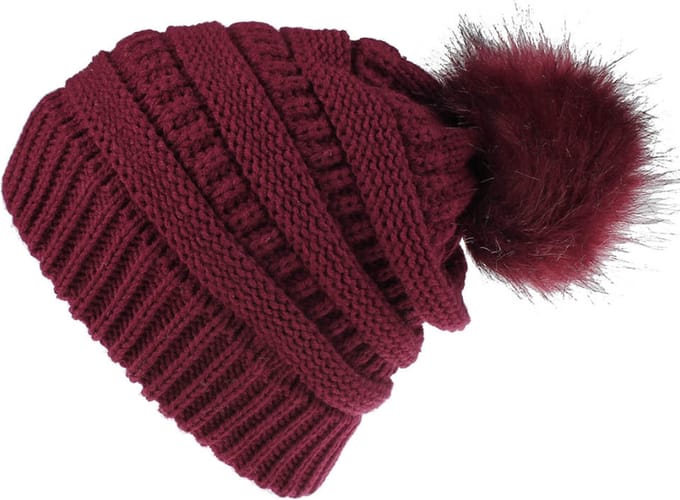 ASTRADAVI Pom Beanie Hat - Muts - Dames Pompon Muts - Warme Winter Mutsen - Skimutsen - Bordeaux