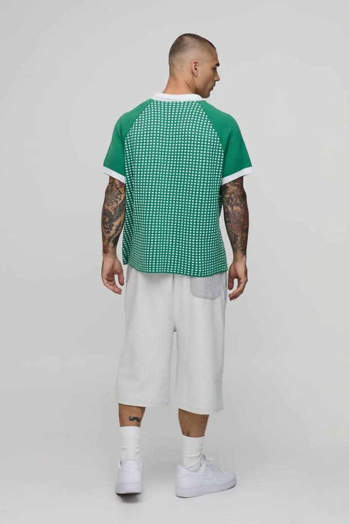 Ontspannen Boxy Varsity Geborduurde Gebreide Polo | Green | Size Medium