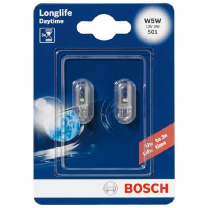 P27/7w lamp BOSCH W5W Longlife Daytime 12V/5W, 2 Stuk