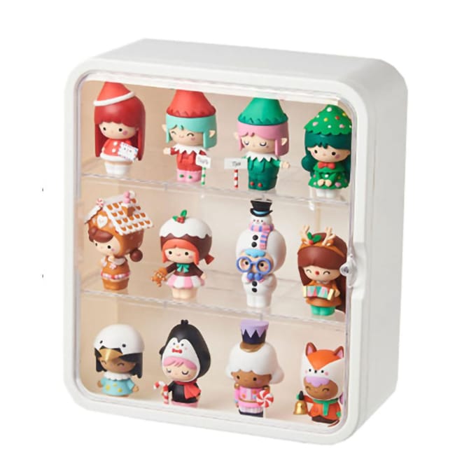 Poppen Bewaarder Kleine Speelgoed Figuren Vitrine Container met Transparante Stofkap Wit wit