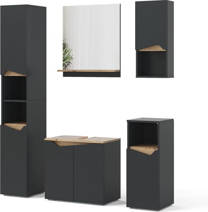 Vicco Badkamermeubelcombinatie Marelle, Antraciet/Artisanaal eiken, 5-delig