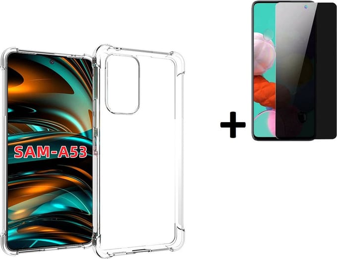MoDo hoesje Geschikt voor Samsung Galaxy A53 5G - Siliconen Back Cover - Transparant Shockproof met privacy screenprotector
