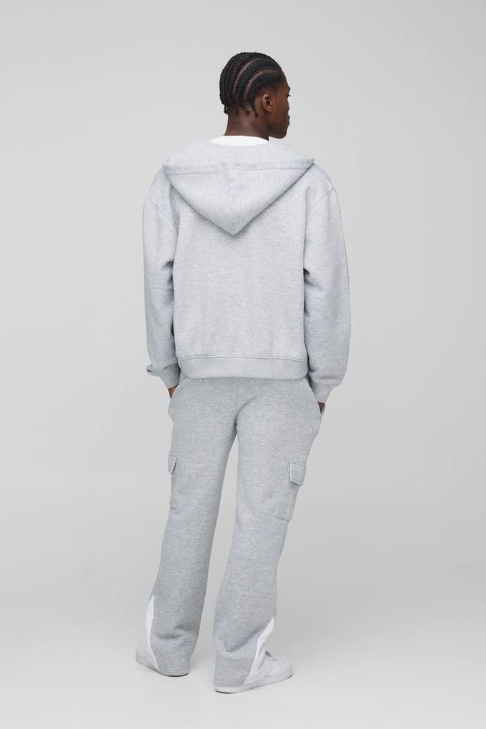 Ruimvallende boxy Men's Script trainingspak met rits door inzetstuk | Grey Marl | Size Medium