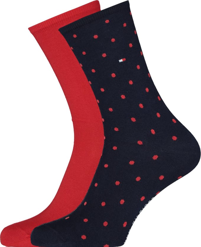 Tommy Hilfiger damessokken Dot (2-pack) - uni en gestipt katoen - rood met blauw