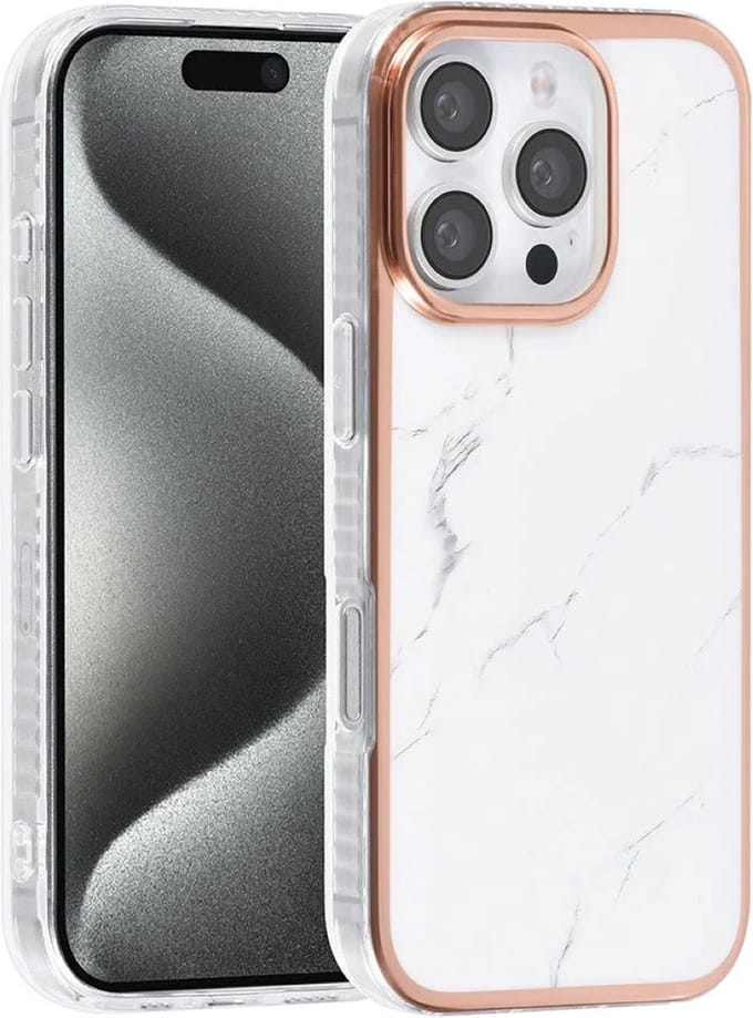 Multimedia & Accessoires Siliconen Marmer Harde Back Cover Case Hoesje geschikt voor Apple iPhone 16 Pro Max – TPU – Harde Plastic – Wit