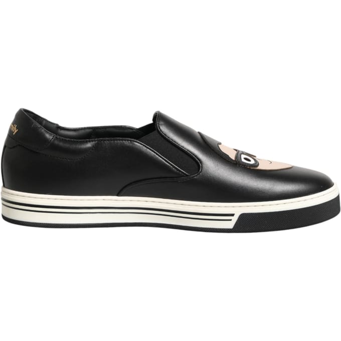 Dolce & Gabbana Zwarte Leren Signature Figures Sneakers Schoenen
