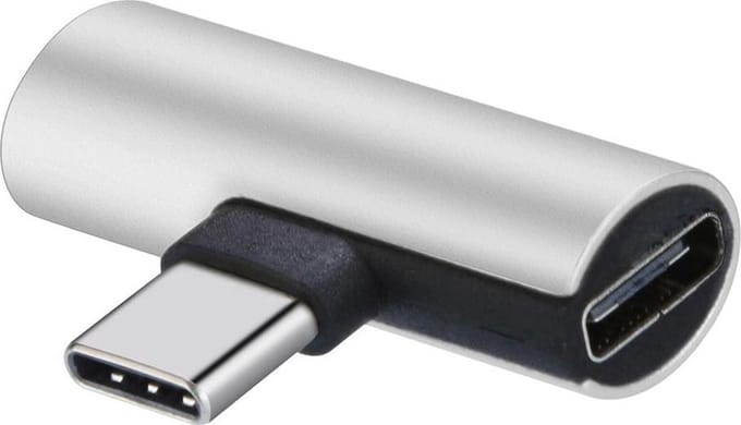 DrPhone DA1 USB-C naar 3,5mm Jack + USB-C Adapter – Zonder Ingebouwde DAC – Audio + Opladen – Zilver