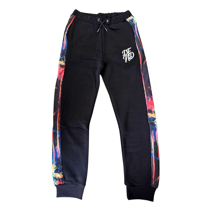 DFND London Kinderen Abstracte Slim Joggers (Zwart/Multi-kleur)