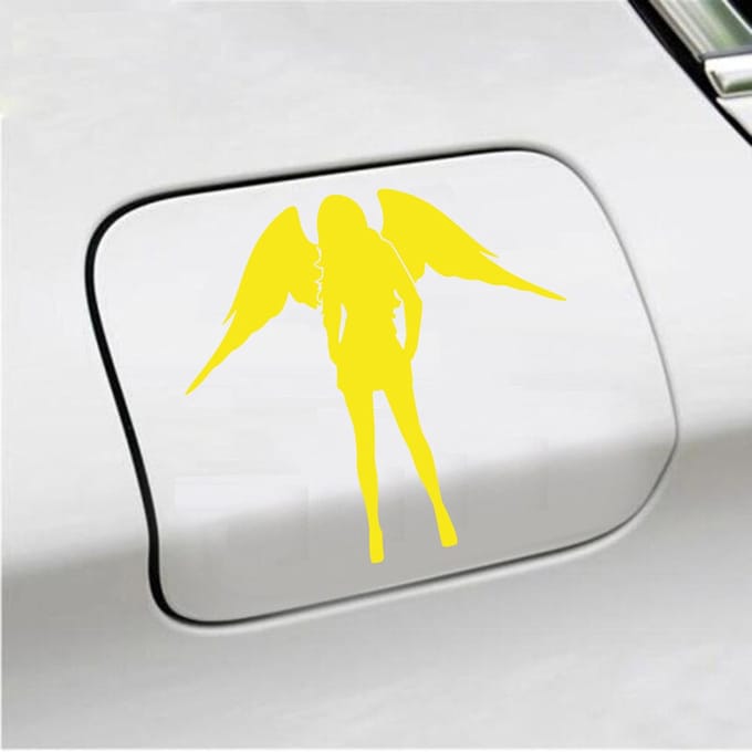 Bumpersticker - Dame Engel - 13 X 14 - Geel