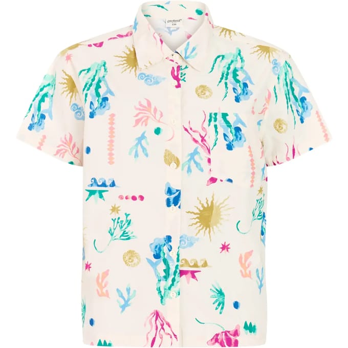 Protest PRTSizzle - Blouse Dames - Korte mouwen - Loose fit - Knoopsluiting - Wit