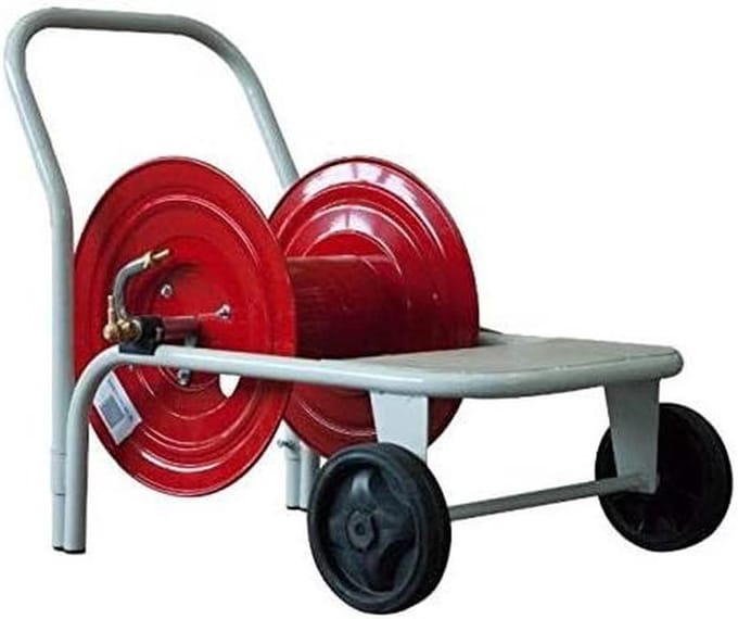 Slangenwagen Metaal - Slanghouder Trolley - Tuin Besproeien - Robuuste Constructie - 100m Slang Capaciteit - Grijs