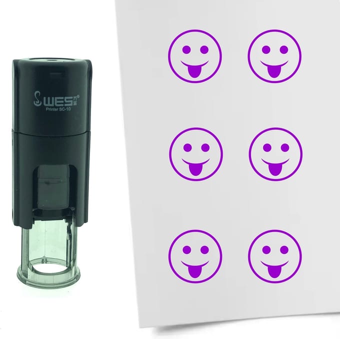 CombiCraft Stempel Smiley Grappig 10mm rond - Paarse inkt