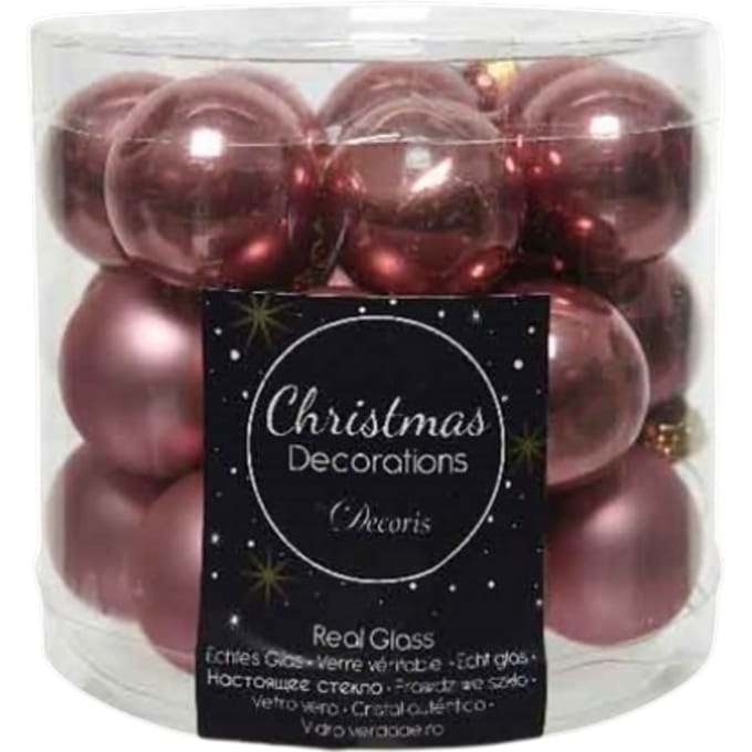 Decoris Mini Kerstballen Glas Roze - 24 stuks