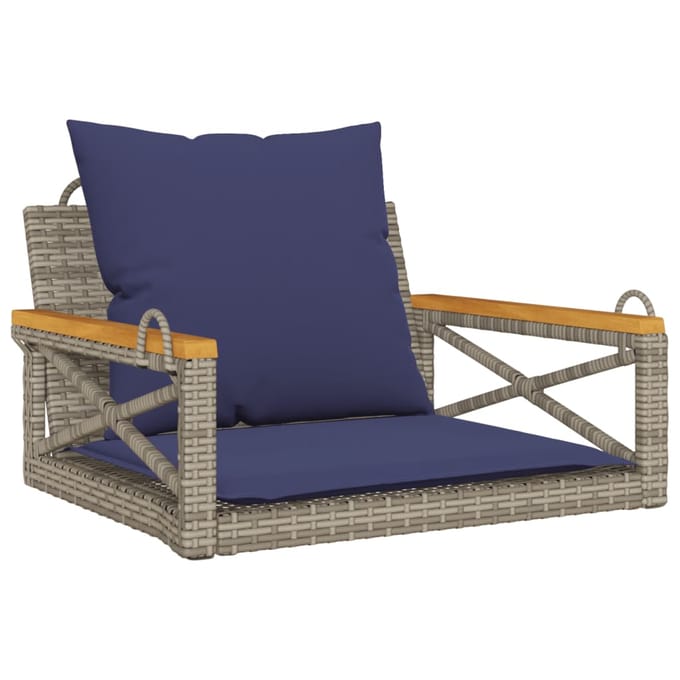vidaXL - Schommelbank - met - kussens - 63x62x40 - cm - poly - rattan - grijs