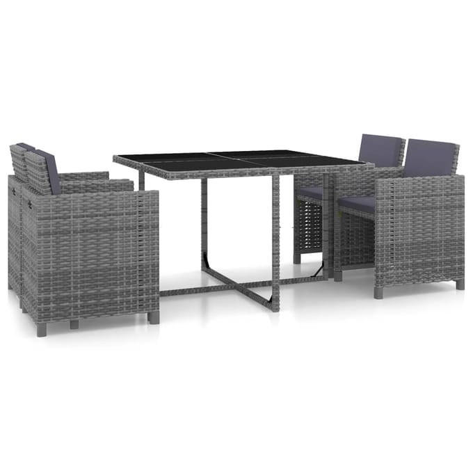 vidaXL - 5-delige - Tuinset - met - kussens - poly - rattan - grijs